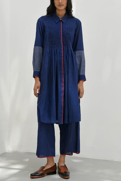 Navy smocked shirt tunic