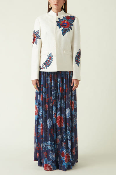 Navy blue printed flared pants