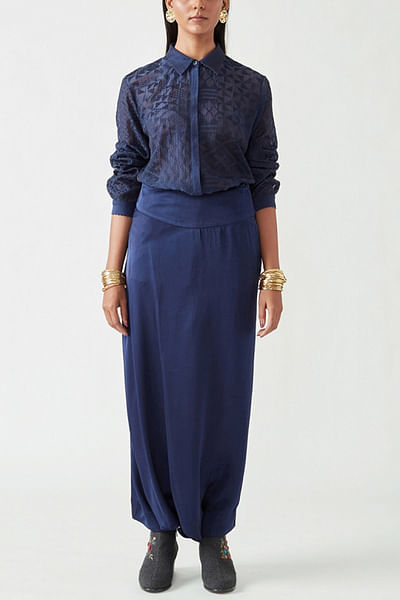 Navy embroidered shirt and pants