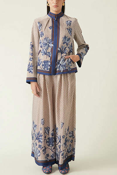 Brown printed jacket and pants