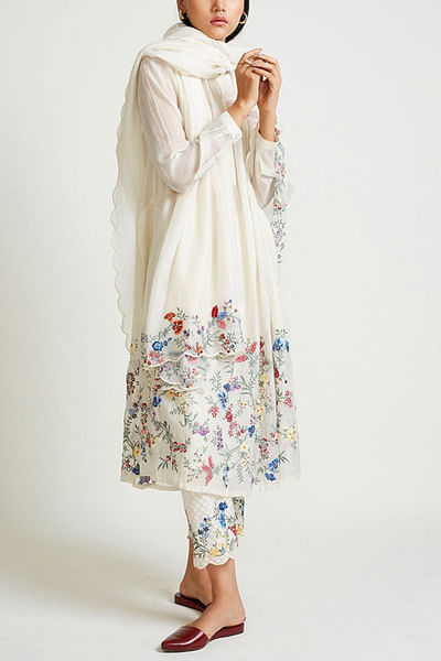 Ecru chanderi kurta set