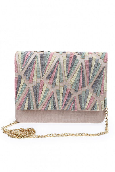 Multicoloured embroidered clutch