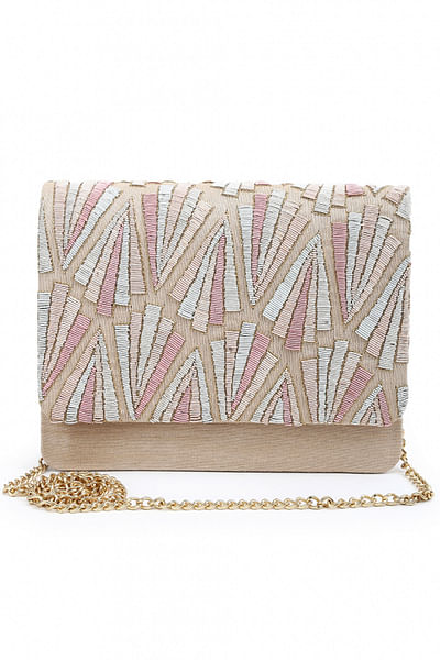Pastel multicoloured embroidered clutch
