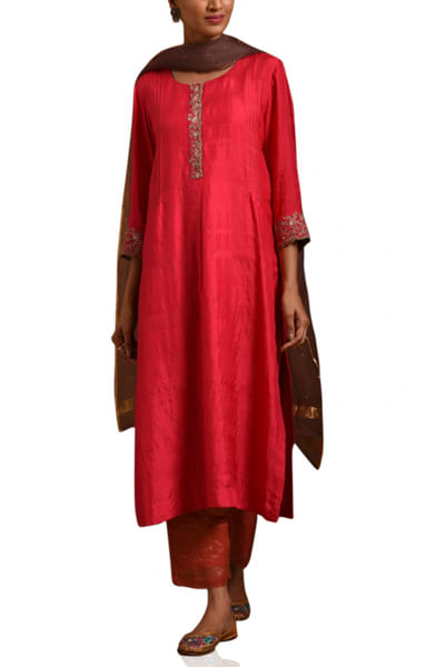 Coral and red kurta set