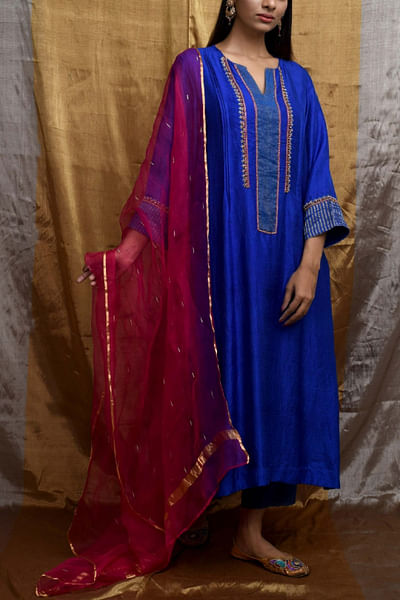 Royal blue silk kurta set