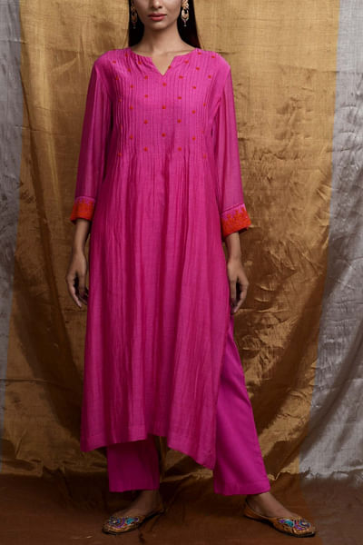 Pink cotton silk kurta set