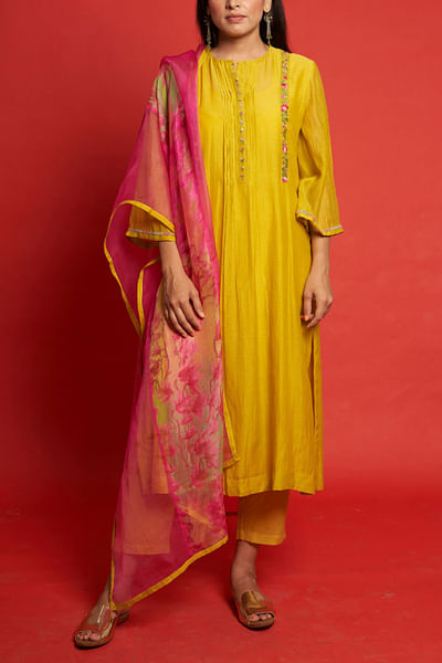Yellow and pink kurta set