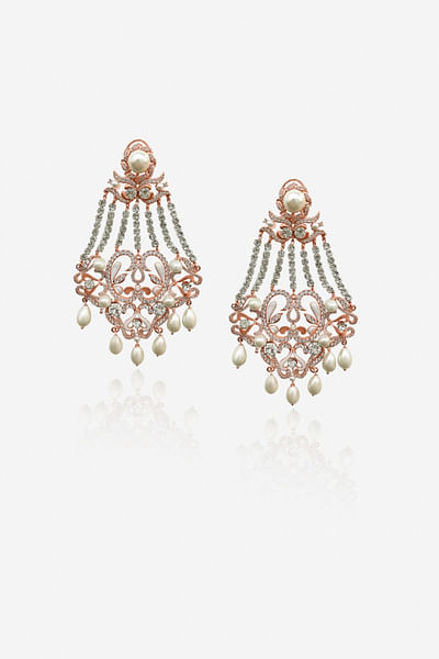 Pearl and Swarovski chandelier earrings