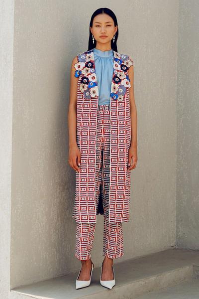 Multicolour floral sequin geometric jacket set