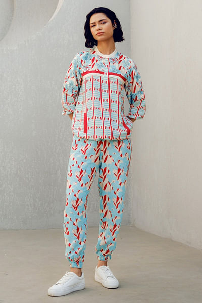 Multicolour floral geometric print track suit