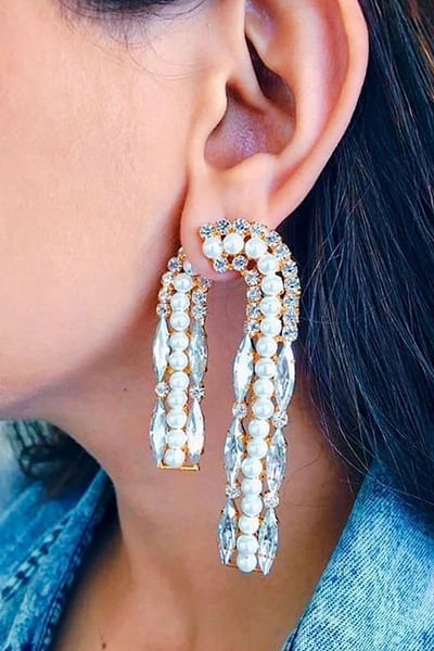 White diamond and pearl earrings