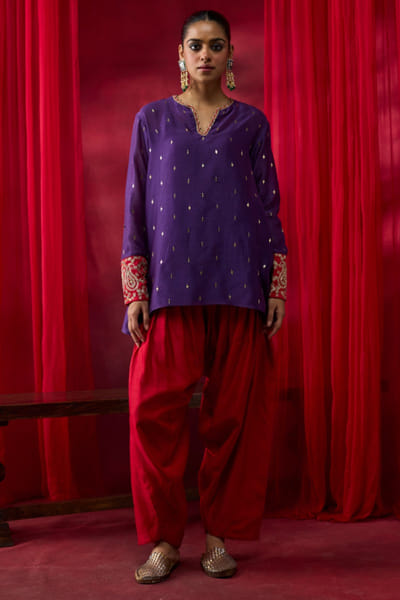 Purple embroidered silk co-ord set