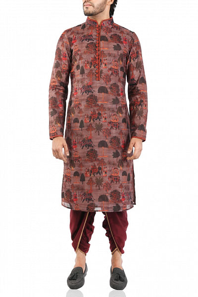 Brown mughal print kurta