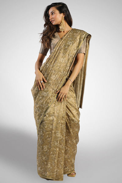 Green metallic sari