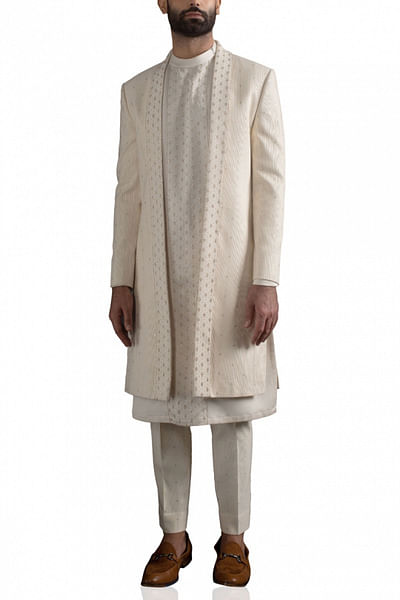 Ivory embroidered achkan set