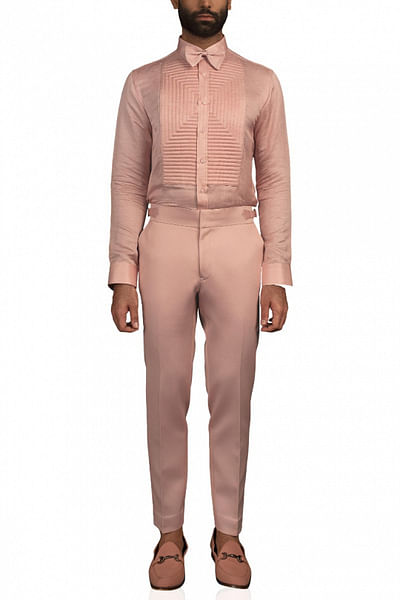 Peach quilted shirt and trousers