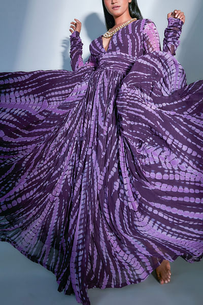 Purple shibori tie-dye anarkali