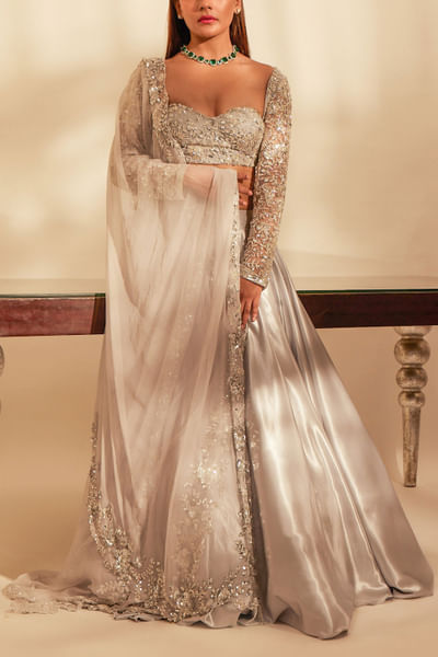 Grey embroidered lehenga set