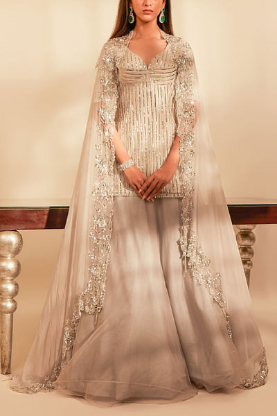 Silver embroidered kurta lehenga set