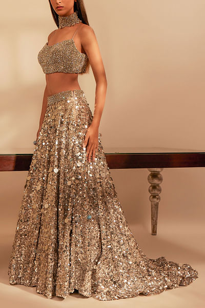Silver embroidered blouse and lehenga