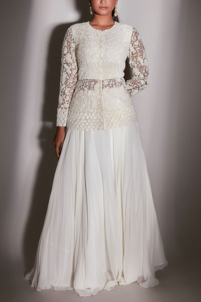 Ivory embroidered peplum lehenga set