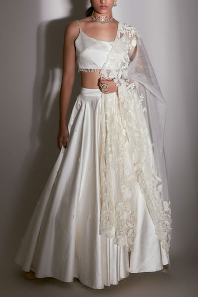 Ivory embroidered lehenga set