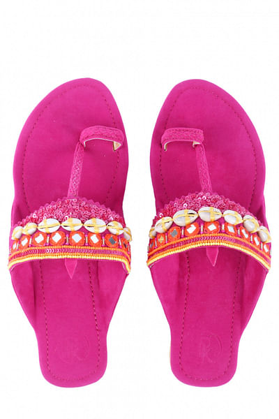 Hot pink embellished kolhapuris