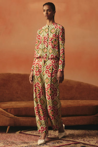 Multicolour ikat printed pants