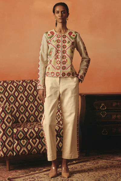 Biege ikat pattern trouser