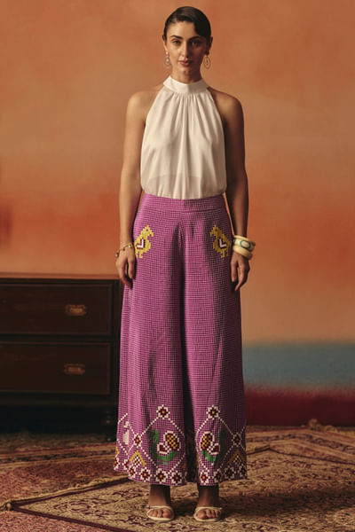 Magenta ikat pattern pants