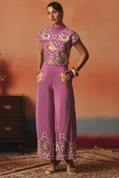 Pooja Rajgarhia Gupta Magenta ikat printed co-ords POOSEP25D134258