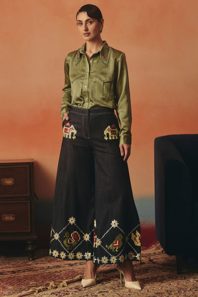 Olive green embroidered shirt