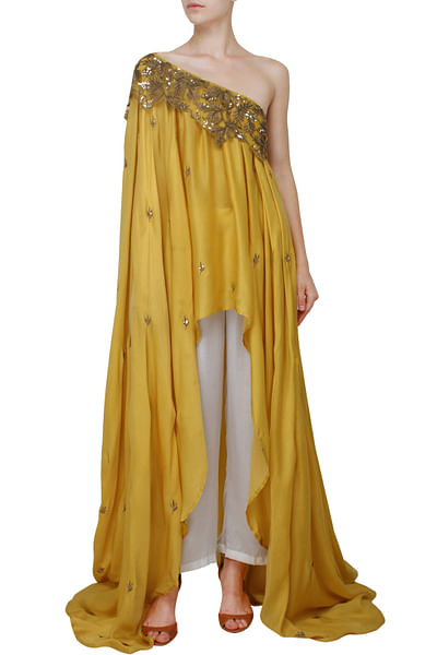 Mustard satin high low top with palazzos