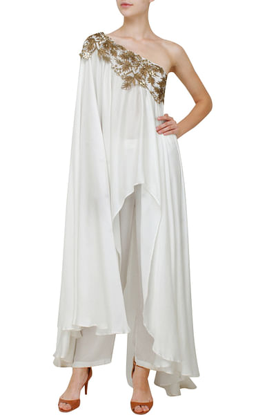 White satin strapless high-low top