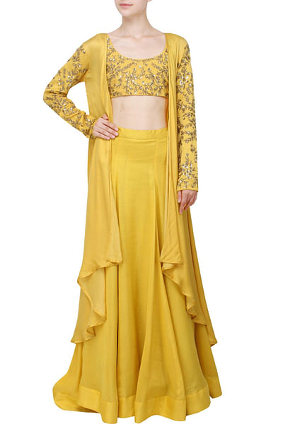Mustard crop top and lehenga set