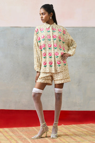 Pooja Rajgarhia Gupta Beige georgette shorts POOJJUN26D147898