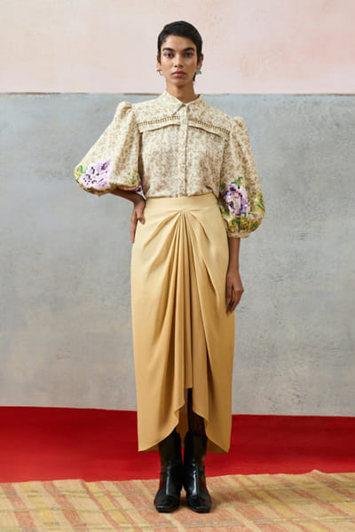 Pooja Rajgarhia Gupta Beige printed rose sequin embroidered shirt POOAPR26D142313