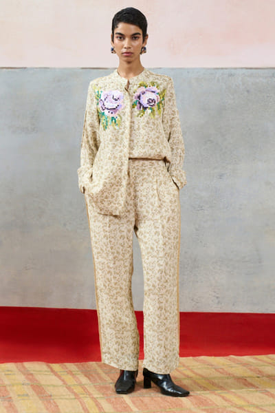 Pooja Rajgarhia Gupta Beige rose sequin embroidered shirt POOJJUN26D147899