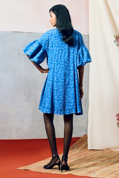 Pooja Rajgarhia Gupta Blue floral sequin embroidered skater dress POOAPR26D142320