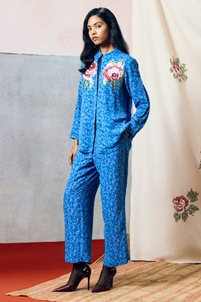 Pooja Rajgarhia Gupta Blue printed goergette pants POOAPR26D142324