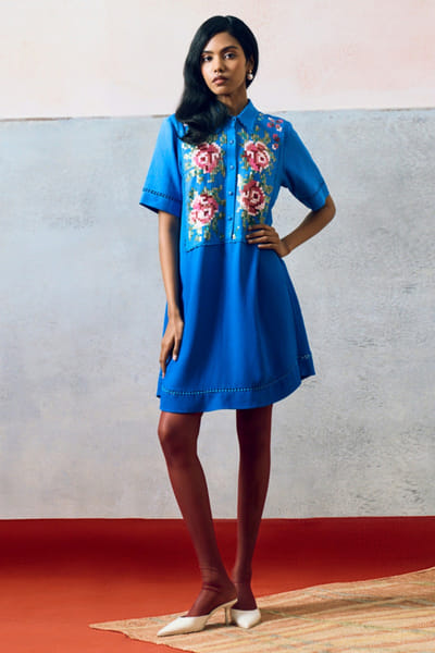 Pooja Rajgarhia Gupta Blue rose sequin embroidered rose short dress POOAPR26D142328