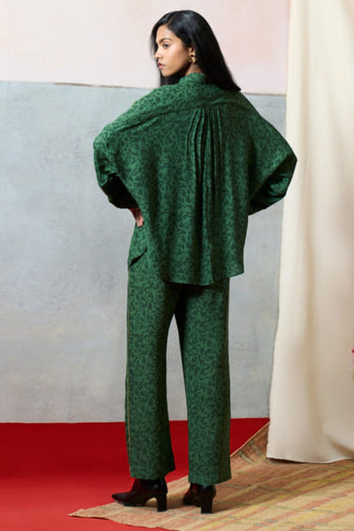 Pooja Rajgarhia Gupta Green printed rose sequin embroidered shirt POOAPR26D142329