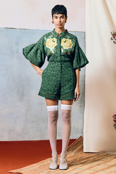Pooja Rajgarhia Gupta Green printed floral sequin embroidered shirt POOAPR26D142330