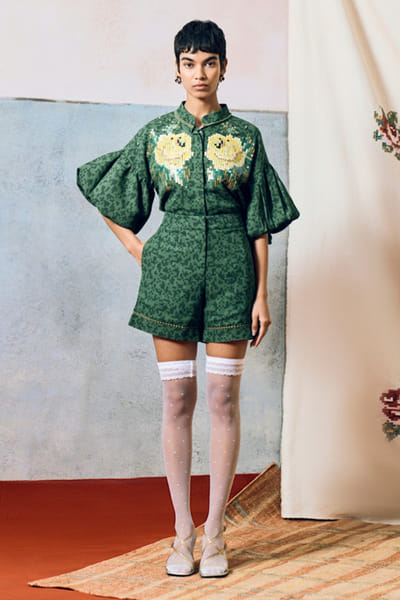Pooja Rajgarhia Gupta Green printed georgette shorts POOAPR26D142331