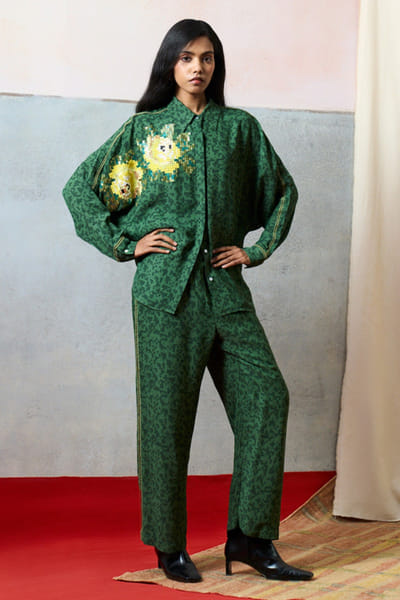 Pooja Rajgarhia Gupta Green printed georgette pants POOJJUN26D147909