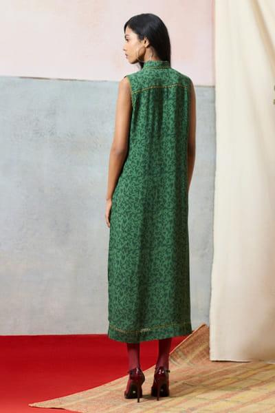 Pooja Rajgarhia Gupta Green printed rose sequin embroidered dress POOAPR26D142334