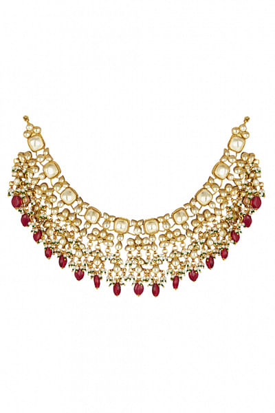 Gold plated kundan and pearl necklace