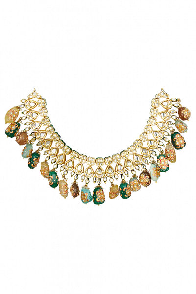 Multicoloured beads embellished necklace