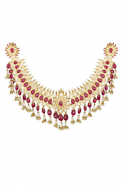 Red & white kundan necklace