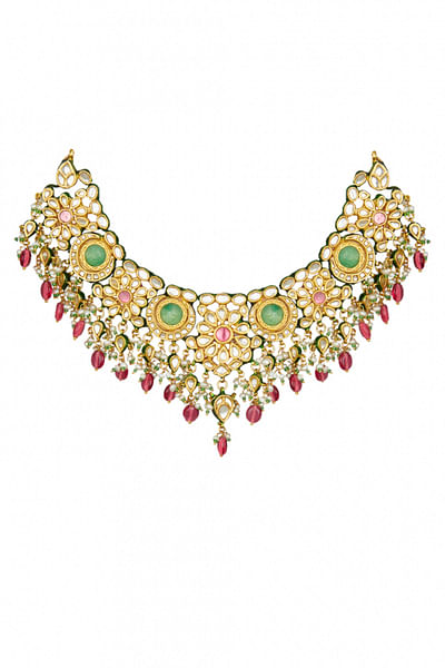 Mint & pink kundan necklace